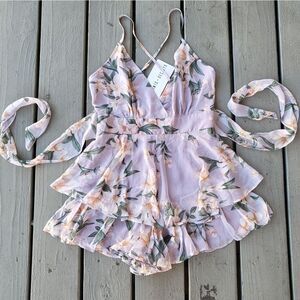 Saints + Secrets‎ Purple Floral Sleeveless Racerback Layerered Romper M NEW